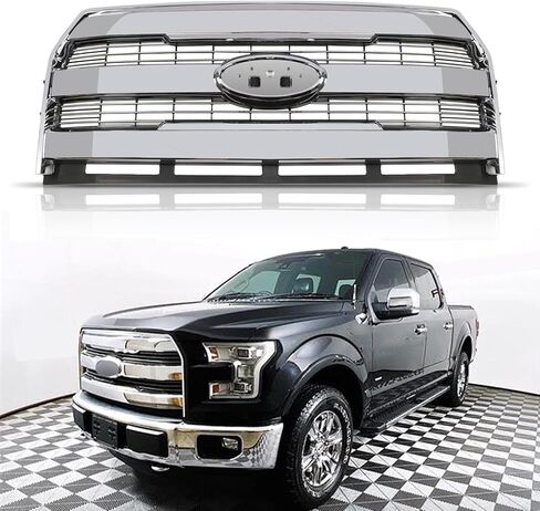 شبكة المصد الأمامي متوافقة مع 2015-2017 Ford F150 F-150 غطاء علوي شبكي من بلاستيك ABS (كروم) in Kuwait