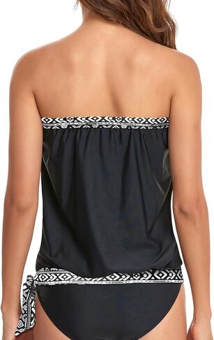 Holipick Two Piece Strapless Tankini Swimsuits for Women Bandeau Swimsuits Blouson Tankini Tops with Bikini Bottoms Teen Girl in Kuwait