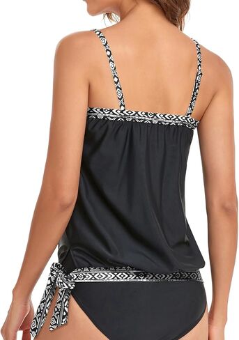 Holipick Two Piece Strapless Tankini Swimsuits for Women Bandeau Swimsuits Blouson Tankini Tops with Bikini Bottoms Teen Girl in Kuwait