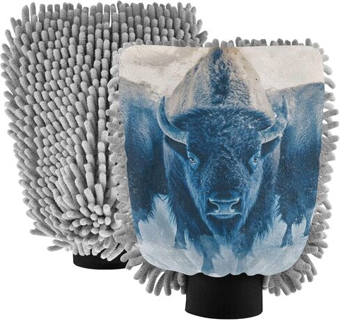 AIXIWAWA Car Wash Mitt Washing Glove Bison Snow Print Scratch Free Water Absorbent 2 Pack Medium in Saudi Arabia