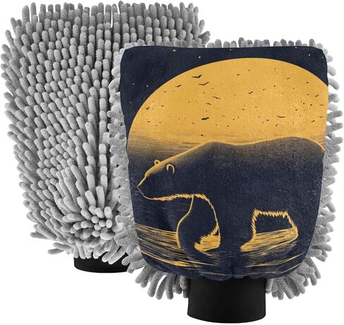 AIXIWAWA Sunset Bear Print غسيل السيارات قفاز غسيل قفاز مقاوم للخدش وماص للماء 2 عبوة كبيرة in Saudi Arabia