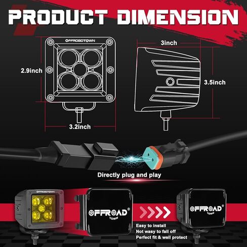 OFFROADTOWN LED Cube Lights Covers, 2PCS 3 Inch Square Offroad Light Covers Black LED Pod Covers Ditch Lights Polycarbonate Lens Protective Covers for LED Pod Light Bar Covers Fog Light Pods Covers in Saudi Arabia