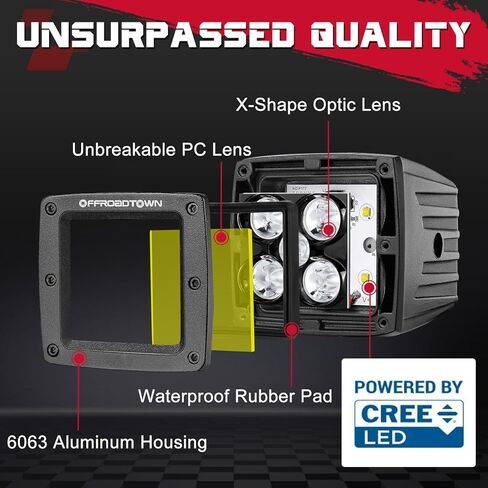 OFFROADTOWN LED Cube Lights Covers, 2PCS 3 Inch Square Offroad Light Covers Black LED Pod Covers Ditch Lights Polycarbonate Lens Protective Covers for LED Pod Light Bar Covers Fog Light Pods Covers in Saudi Arabia