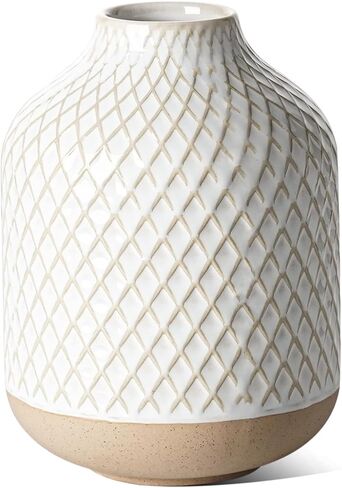 White Ceramic Vase for Centerpieces, 6 Inch+7.1 Inch Vase for Lego Flowers,Tulip and Pampas Grass, Embossed Farmhouse Flower Vases for Home Living Room Dining Table Office Decor, Arctic White in Saudi Arabia