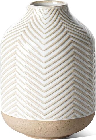 White Ceramic Vase for Centerpieces, 6 Inch+7.1 Inch Vase for Lego Flowers,Tulip and Pampas Grass, Embossed Farmhouse Flower Vases for Home Living Room Dining Table Office Decor, Arctic White in Saudi Arabia