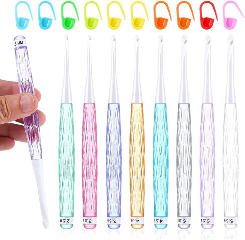 8 PCS Crochet Hook Set Crystal Crochet Needles Inline Crochets Hooks with Long Shaft 2.5mm-6mm Ergonomic Non-Slip Crochets Needles Colorful Plastic Handles for Blankets Dolls Shawls Hats Scarves in Saudi Arabia