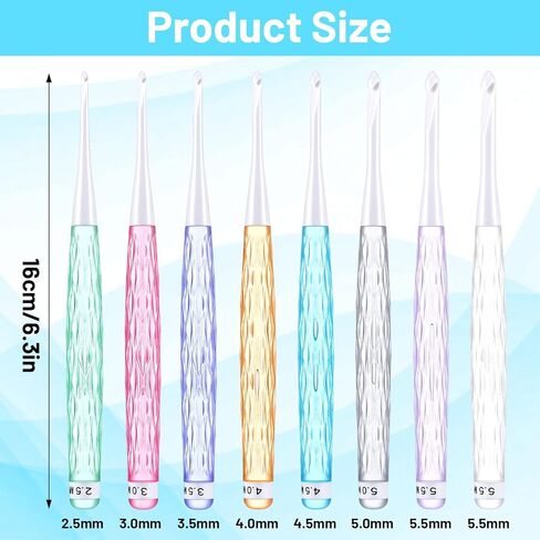 8 PCS Crochet Hook Set Crystal Crochet Needles Inline Crochets Hooks with Long Shaft 2.5mm-6mm Ergonomic Non-Slip Crochets Needles Colorful Plastic Handles for Blankets Dolls Shawls Hats Scarves in Saudi Arabia