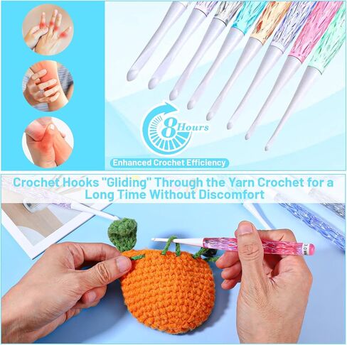 8 PCS Crochet Hook Set Crystal Crochet Needles Inline Crochets Hooks with Long Shaft 2.5mm-6mm Ergonomic Non-Slip Crochets Needles Colorful Plastic Handles for Blankets Dolls Shawls Hats Scarves in Saudi Arabia