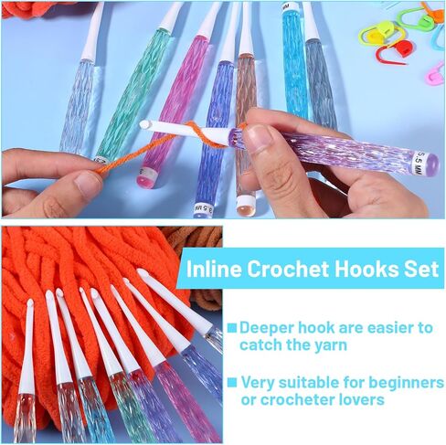 8 PCS Crochet Hook Set Crystal Crochet Needles Inline Crochets Hooks with Long Shaft 2.5mm-6mm Ergonomic Non-Slip Crochets Needles Colorful Plastic Handles for Blankets Dolls Shawls Hats Scarves in Saudi Arabia