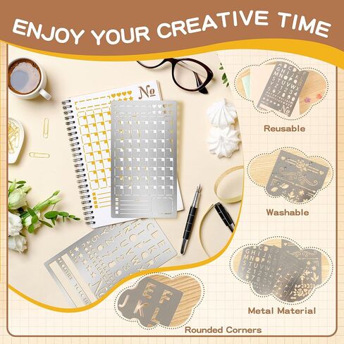 3PCS Planner Stencils, Metal Journal Stencil for Bullet Journaling Wood Burning Engraving Crafts Reusable Stencils for Crafts DIY Bookmark Lists Planner Stamps Habit Tracker Monthly Spread (3) in Saudi Arabia