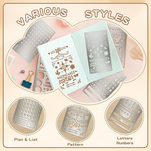 3PCS Planner Stencils, Metal Journal Stencil for Bullet Journaling Wood Burning Engraving Crafts Reusable Stencils for Crafts DIY Bookmark Lists Planner Stamps Habit Tracker Monthly Spread (3) in Saudi Arabia