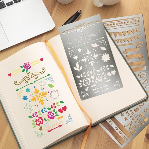 3PCS Planner Stencils, Metal Journal Stencil for Bullet Journaling Wood Burning Engraving Crafts Reusable Stencils for Crafts DIY Bookmark Lists Planner Stamps Habit Tracker Monthly Spread (3) in Saudi Arabia