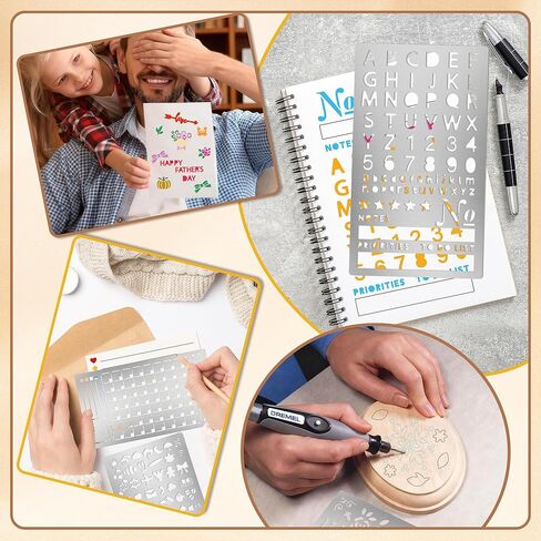 3PCS Planner Stencils, Metal Journal Stencil for Bullet Journaling Wood Burning Engraving Crafts Reusable Stencils for Crafts DIY Bookmark Lists Planner Stamps Habit Tracker Monthly Spread (3) in Saudi Arabia