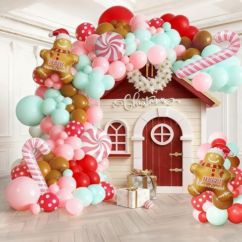 Christmas Balloon Arch Kit, Dark Green Red White Balloons & Red Gift Box & Round Candy Cane Balloon & Star Foil Balloons for Xmas Supplies New Year Party Christmas Party Decorations in Saudi Arabia