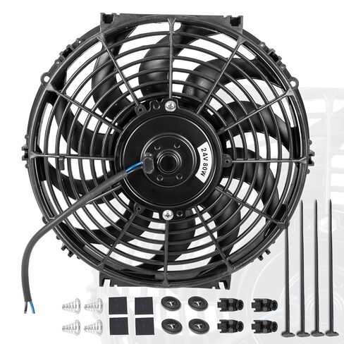 12" 12inch Radiator Fan Universal Slim Pull Fan Electric Radiator Cooling Fans with Mount Kit Assembly Push Pull 24V 80W Black in Saudi Arabia