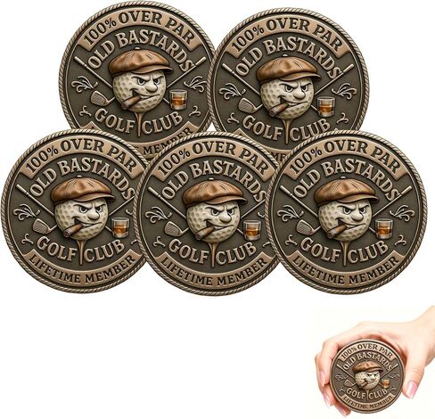5 Pack Over Par Old Bastards Golf Coin, Golf Challenge Coin for Men with Whiskey Design, Lifetime Golfs Club Member Coins in Saudi Arabia