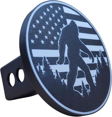Bigfoot American Flag Trailer Hitch Cover, 2 Inch Receiver, Black and White, 3D Printed in Saudi Arabia