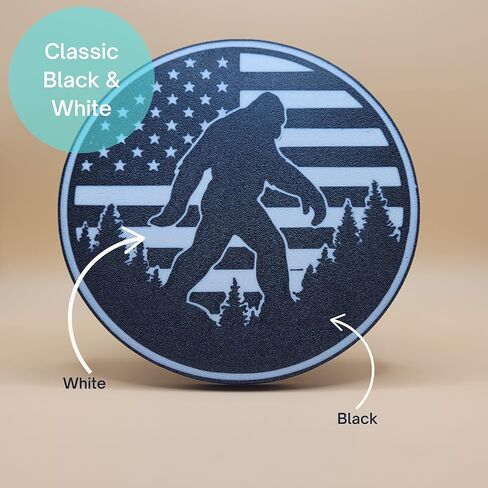Bigfoot American Flag Trailer Hitch Cover, 2 Inch Receiver, Black and White, 3D Printed in Saudi Arabia