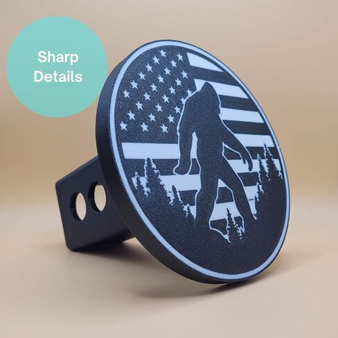 Bigfoot American Flag Trailer Hitch Cover, 2 Inch Receiver, Black and White, 3D Printed in Saudi Arabia
