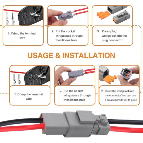 طقم موصل DTP 3 مجموعات 2 دبوس للسيارات IP67 موصلات كهربائية مقاومة للماء للسيارة والشاحنات والدراجات النارية ومركبات الطرق الوعرة والبحرية 30 أمبير (نطاق حجم السلك 12-10 AWG) in Kuwait