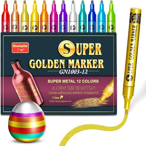 Redfun 26 Colors Metallic Acrylic Paint Markers, Super Golden Glitter Markers Painting Pen Sets for Black Paper, Scrapbook, Card Making, Rock, Glass, Wood, Fabric, Metal, Christmas DIY Crafts in Saudi Arabia