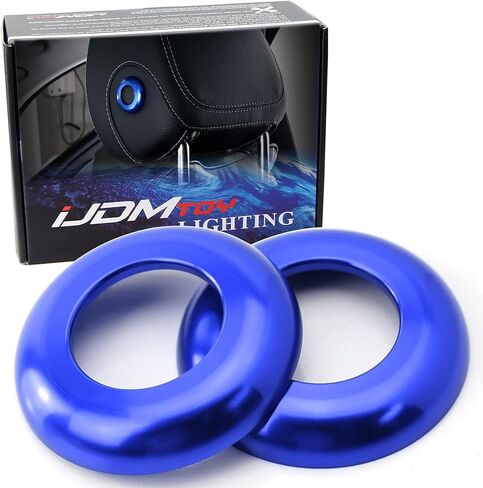 iJDMTOY 2pc Sports Blue Aluminum Front Seat Headrest Button Covers Compatible with 2015-2021 Mercedes W205 C-Class, 2016-2022 X205 GLC-Class in Saudi Arabia