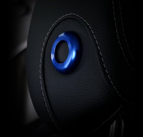 iJDMTOY 2pc Sports Blue Aluminum Front Seat Headrest Button Covers Compatible with 2015-2021 Mercedes W205 C-Class, 2016-2022 X205 GLC-Class in Saudi Arabia