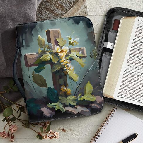 Bengbobar الأزهار الكتاب المقدس يغطي حقيبة كنيسة المسيح للنساء حقيبة الكتاب المقدس الجلدية مع مقبض تخزين القلم انغلق جيب مقاوم للماء الناقل الكتاب المقدس 6x9 الفن الكتاب المقدس الغطاء الواقي in Kuwait