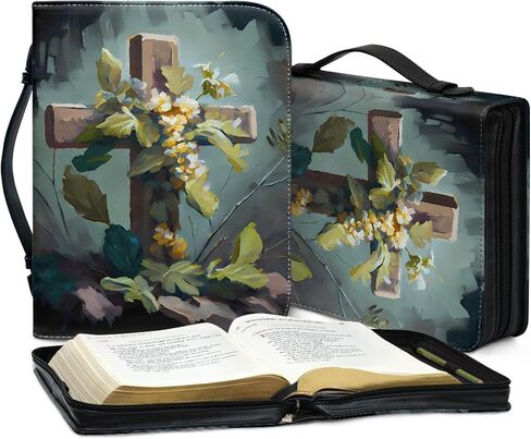 Bengbobar الأزهار الكتاب المقدس يغطي حقيبة كنيسة المسيح للنساء حقيبة الكتاب المقدس الجلدية مع مقبض تخزين القلم انغلق جيب مقاوم للماء الناقل الكتاب المقدس 6x9 الفن الكتاب المقدس الغطاء الواقي in Kuwait