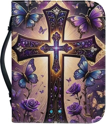 Floral Christian Butterfly Cross 26 Pcs Journaling Kit Size L-2XL Bible Case Covers Bag Study Supplies PU Leather for Women in Kuwait