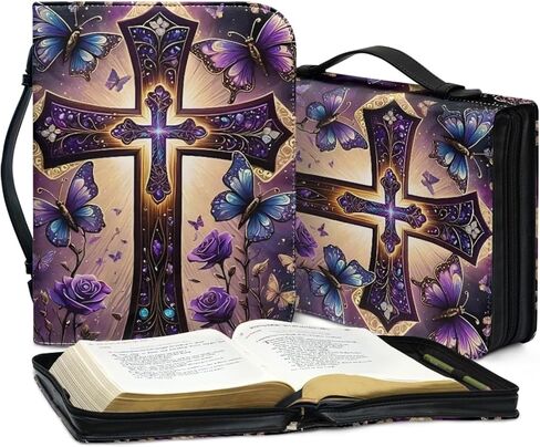 Floral Christian Butterfly Cross 26 Pcs Journaling Kit Size L-2XL Bible Case Covers Bag Study Supplies PU Leather for Women in Kuwait