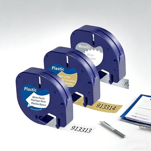 Plastic Label Tape Replacement, Compatible with Dymo Letratag Label Maker Refills LT-100H LT-100T 200B, 3 Pack(White Glitter, Golden, Silver), 12mm x 4m (0.47''x13') in Saudi Arabia