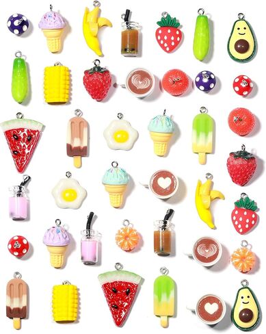 MGGFBLEY 40PCS(20PAIRS) Food Charms for Jewelry Making – Cute Resin Earring & Keychain, Kawaii Bulk Mini Charms for Craft DIY, Kandi, Bag & Rave Accessories in Saudi Arabia