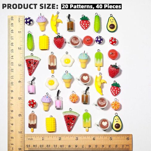 MGGFBLEY 40PCS(20PAIRS) Food Charms for Jewelry Making – Cute Resin Earring & Keychain, Kawaii Bulk Mini Charms for Craft DIY, Kandi, Bag & Rave Accessories in Saudi Arabia