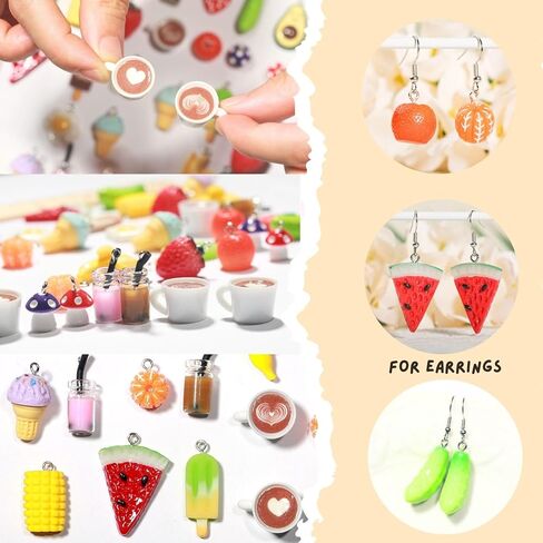 MGGFBLEY 40PCS(20PAIRS) Food Charms for Jewelry Making – Cute Resin Earring & Keychain, Kawaii Bulk Mini Charms for Craft DIY, Kandi, Bag & Rave Accessories in Saudi Arabia