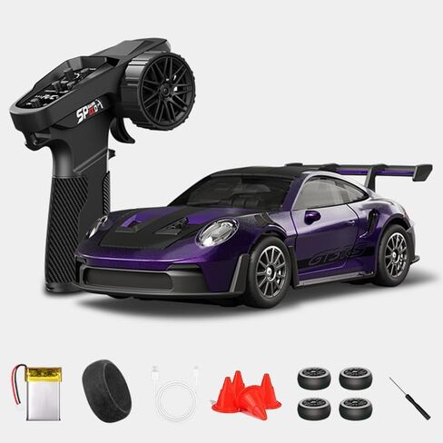 1:43 RC Drift Car D43-01 - 2.4G نسبة كاملة 4WD سبيكة 20KM/H عالية السرعة RC سيارة سباق مع جيرو، محامل صامتة، سرعة قابلة للتعديل وإضاءة (Q2/أحمر/D43-01) in Kuwait