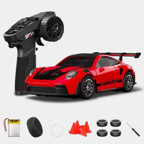 1:43 RC Drift Car D43-01 - 2.4G نسبة كاملة 4WD سبيكة 20KM/H عالية السرعة RC سيارة سباق مع جيرو، محامل صامتة، سرعة قابلة للتعديل وإضاءة (Q2/أحمر/D43-01) in Kuwait