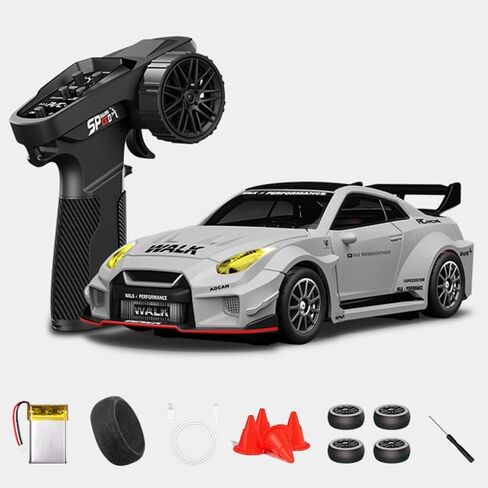 1:43 RC Drift Car D43-01 - 2.4G نسبة كاملة 4WD سبيكة 20KM/H عالية السرعة RC سيارة سباق مع جيرو، محامل صامتة، سرعة قابلة للتعديل وإضاءة (Q2/أحمر/D43-01) in Kuwait