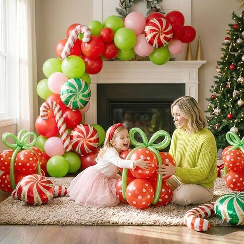 143 Pcs Christmas Balloons Garland Arch Kit with Xmas Red Pink Green Balloons Candy Cane & Swirl Foil Balloons for Holiday Party Decorations Xmas Backdrop Birthday Party Supplies in Kuwait