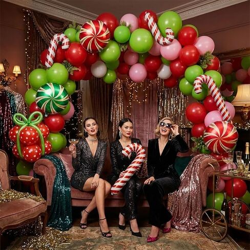 143 Pcs Christmas Balloons Garland Arch Kit with Xmas Red Pink Green Balloons Candy Cane & Swirl Foil Balloons for Holiday Party Decorations Xmas Backdrop Birthday Party Supplies in Kuwait