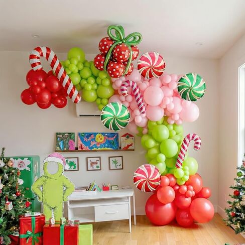143 Pcs Christmas Balloons Garland Arch Kit with Xmas Red Pink Green Balloons Candy Cane & Swirl Foil Balloons for Holiday Party Decorations Xmas Backdrop Birthday Party Supplies in Kuwait
