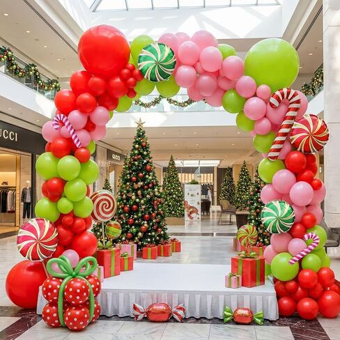 143 Pcs Christmas Balloons Garland Arch Kit with Xmas Red Pink Green Balloons Candy Cane & Swirl Foil Balloons for Holiday Party Decorations Xmas Backdrop Birthday Party Supplies in Kuwait