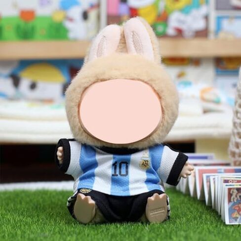 مجموعة ملابس كرة القدم Fit Labubu Doll (بدون دمية) - جيرسي وسروال قصير لكرة القدم بلون معكرون للدمى، ملابس دمية ناعمة وأنيقة لهواة الجمع والمشجعين (أسود وأبيض) in Saudi Arabia