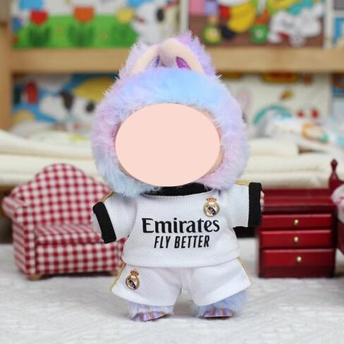 مجموعة ملابس كرة القدم Fit Labubu Doll (بدون دمية) - جيرسي وسروال قصير لكرة القدم بلون معكرون للدمى، ملابس دمية ناعمة وأنيقة لهواة الجمع والمشجعين (أسود وأبيض) in Saudi Arabia