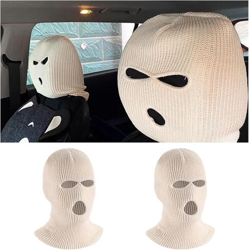 2 PCS Car Headrest Cover, Personalized Funny Face Mask Front Seat Head Rest Cover, Universal Automotive Seat Headrest Fun Wrap Protection, Interior Car Accessories (Red) in Saudi Arabia