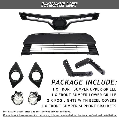 Front Bumper Upper & Lower Grille + Foglights Set + Bumper Support Brackets Fit For 2014 2015 2016 Toyota Corolla LE CE Sedan 4-Door Front Grille Grill Kit in Kuwait