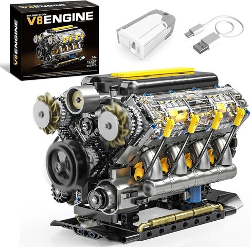 مجموعة بناء نموذج محرك V8 التي تعمل - مجموعة محركات V8 صغيرة مرئية من STEM للبالغين والمراهقين، متوافقة مع مجموعة سيارات ليغو، لعبة تعليمية للعلوم الفيزيائية للأطفال الأولاد (905 قطعة) in Saudi Arabia