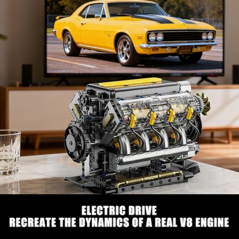 مجموعة بناء نموذج محرك V8 التي تعمل - مجموعة محركات V8 صغيرة مرئية من STEM للبالغين والمراهقين، متوافقة مع مجموعة سيارات ليغو، لعبة تعليمية للعلوم الفيزيائية للأطفال الأولاد (905 قطعة) in Saudi Arabia