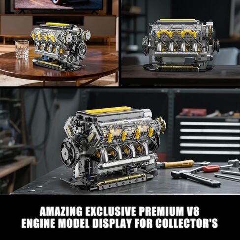 مجموعة بناء نموذج محرك V8 التي تعمل - مجموعة محركات V8 صغيرة مرئية من STEM للبالغين والمراهقين، متوافقة مع مجموعة سيارات ليغو، لعبة تعليمية للعلوم الفيزيائية للأطفال الأولاد (905 قطعة) in Saudi Arabia