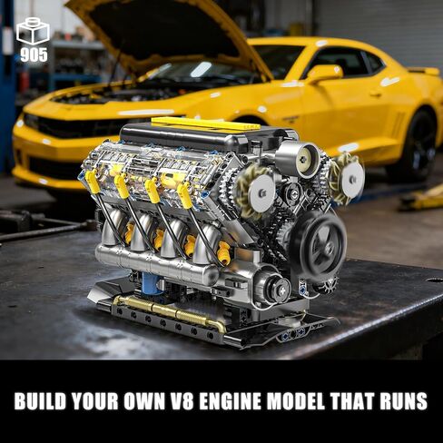 مجموعة بناء نموذج محرك V8 التي تعمل - مجموعة محركات V8 صغيرة مرئية من STEM للبالغين والمراهقين، متوافقة مع مجموعة سيارات ليغو، لعبة تعليمية للعلوم الفيزيائية للأطفال الأولاد (905 قطعة) in Saudi Arabia